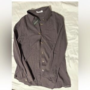 NWT ZAAYO Women's Medium 100% Cotton Button Up Long Sleeve Shirt Casual Purple